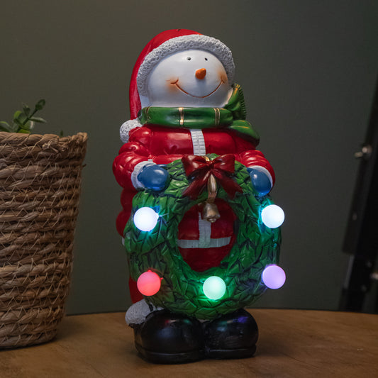 25cm Battery Powered Light up Frosty Snowman Christmas Hand Painted Decoration with LEDs 