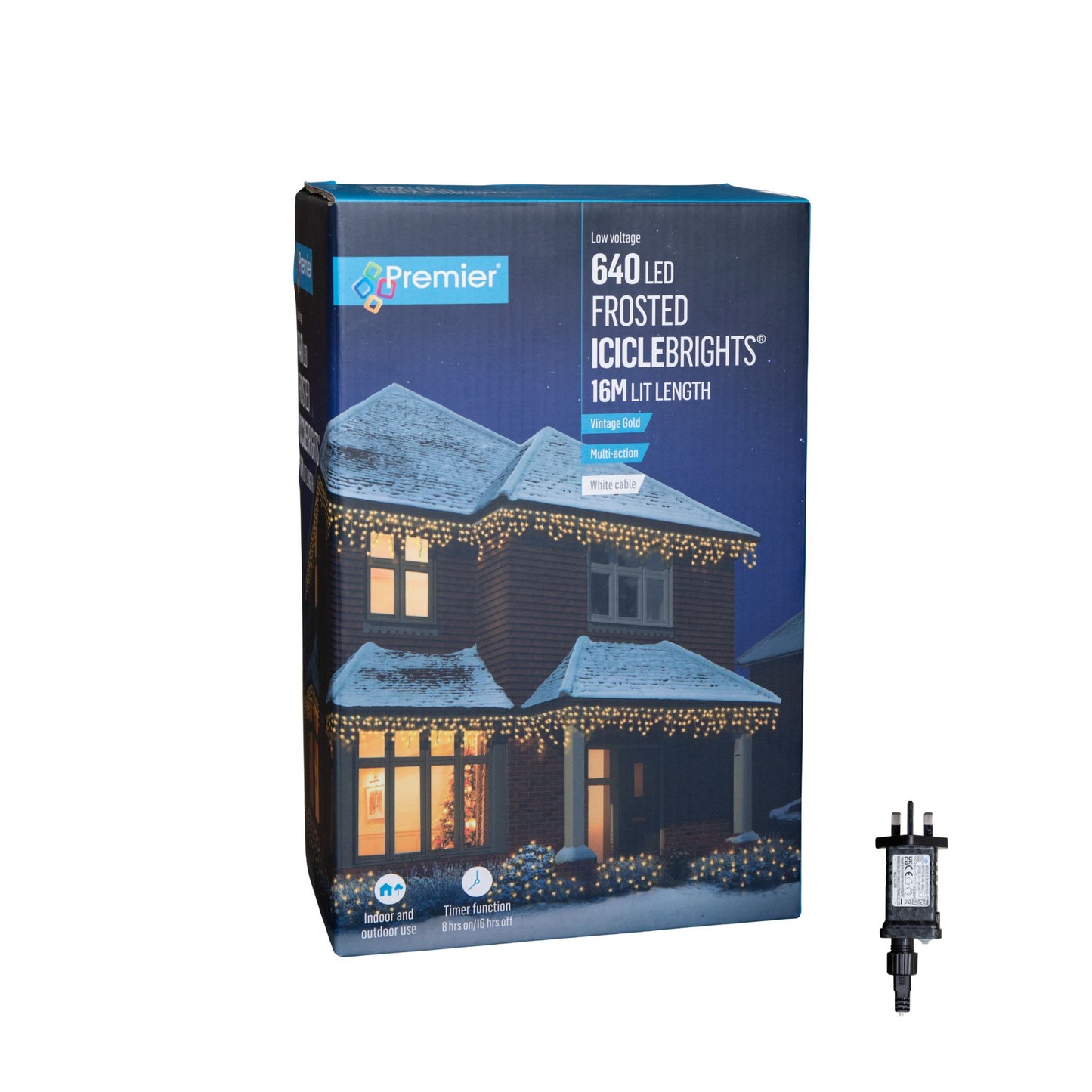 16m 640 LED Frosted IcicleBrights Christmas String Lights in Vintage Gold