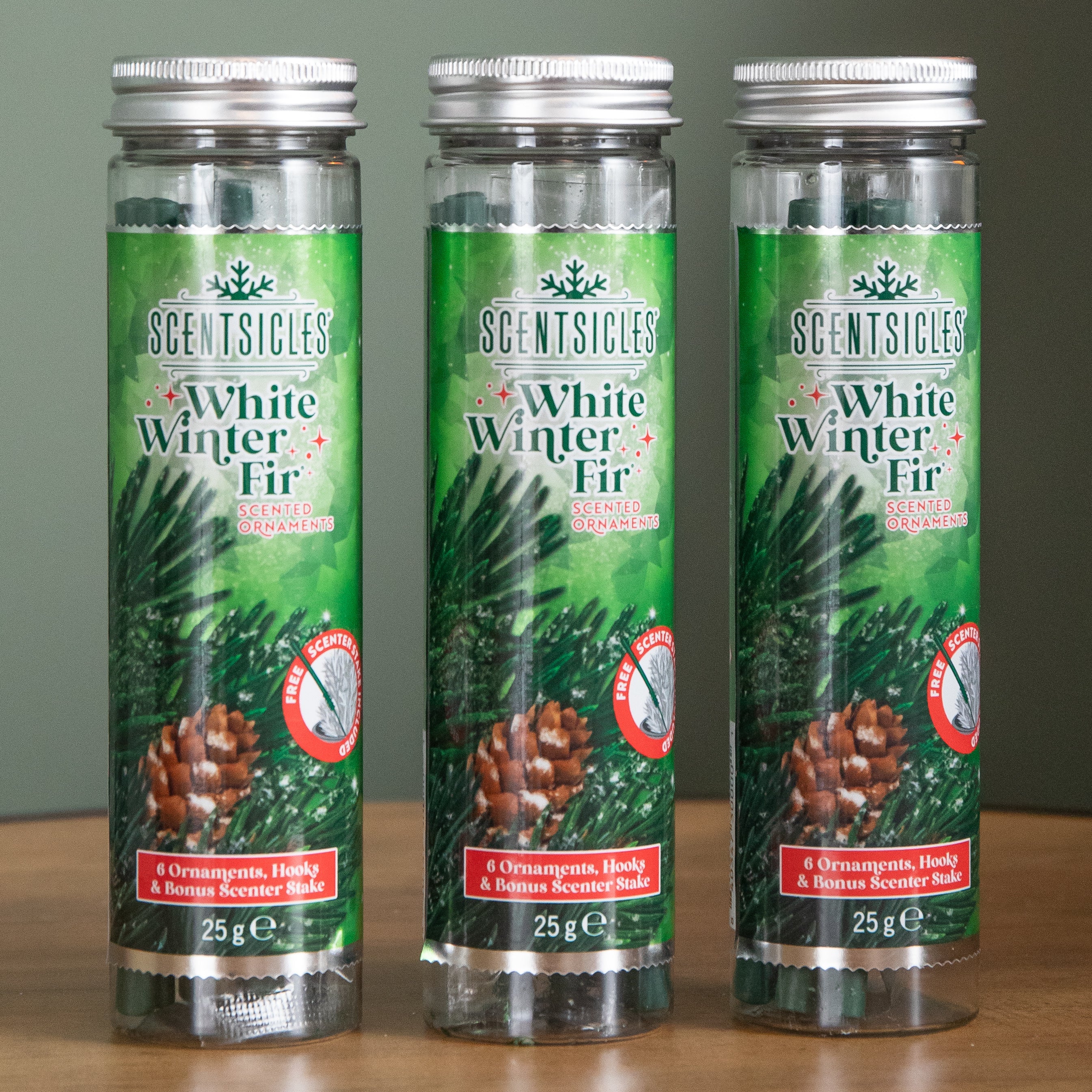 3 Packs of 25g White Winter Fir Scented Christmas Scentsicles with 6 Hanging Hooks