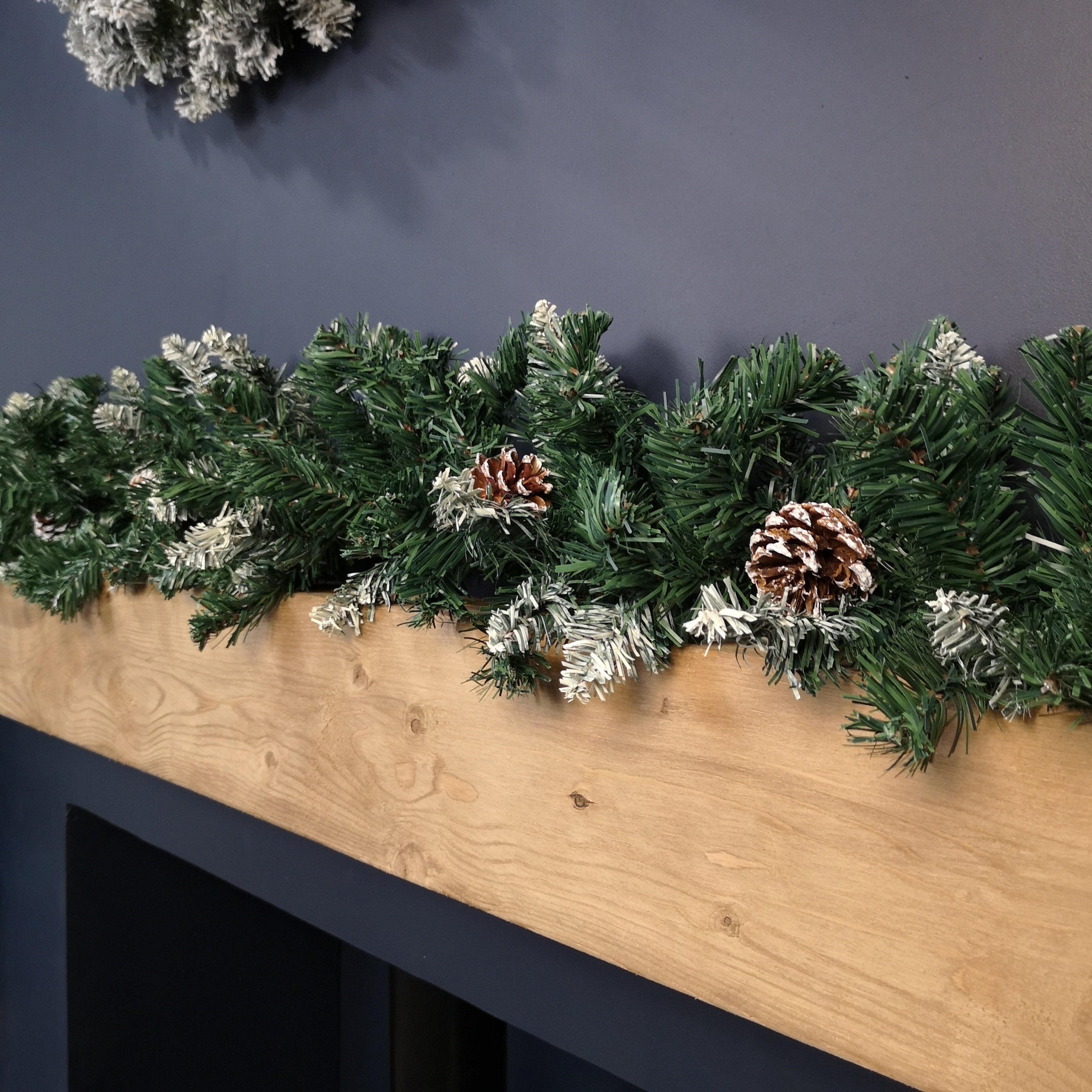 2.7m Snow Tipped Christmas Garland with Pine Cones and Mixed Needles