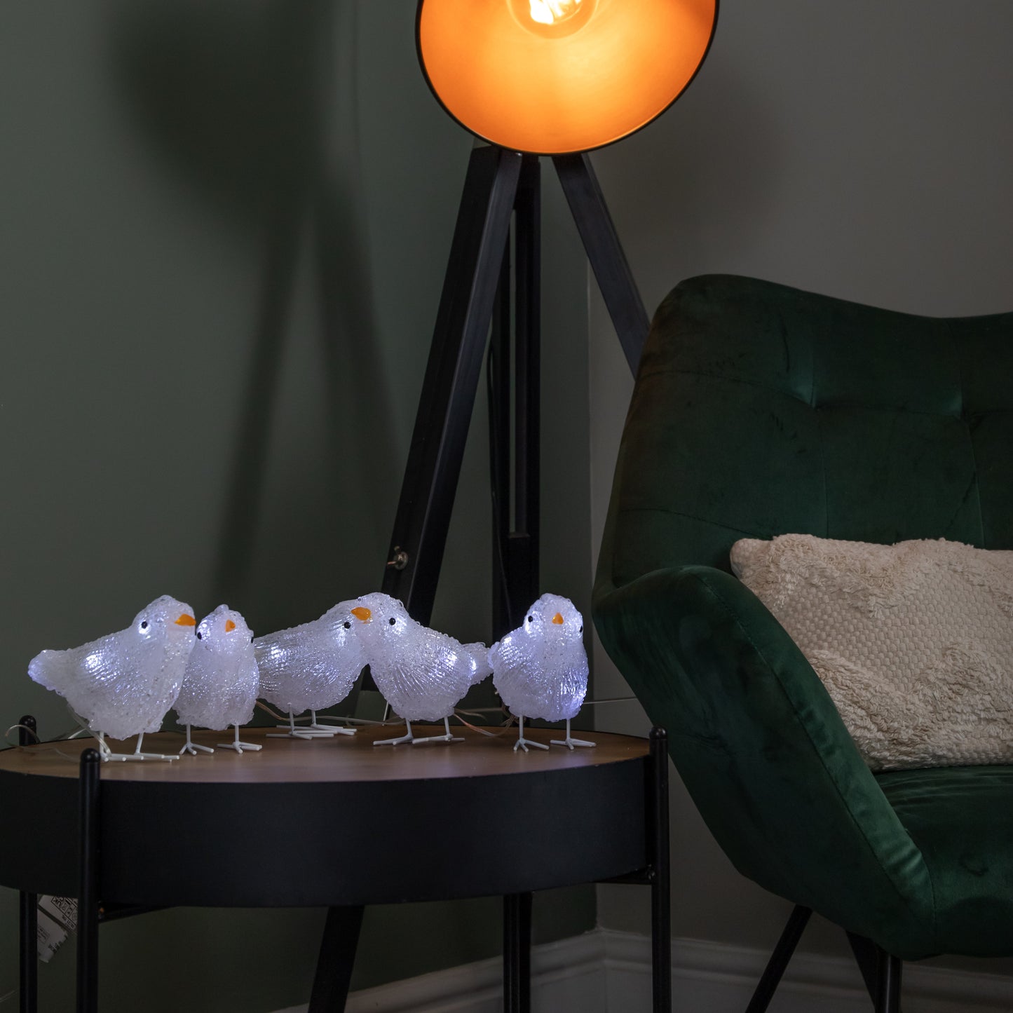 Set of 5 16cm Light up Acrylic Christmas Birds with 30 White LEDs