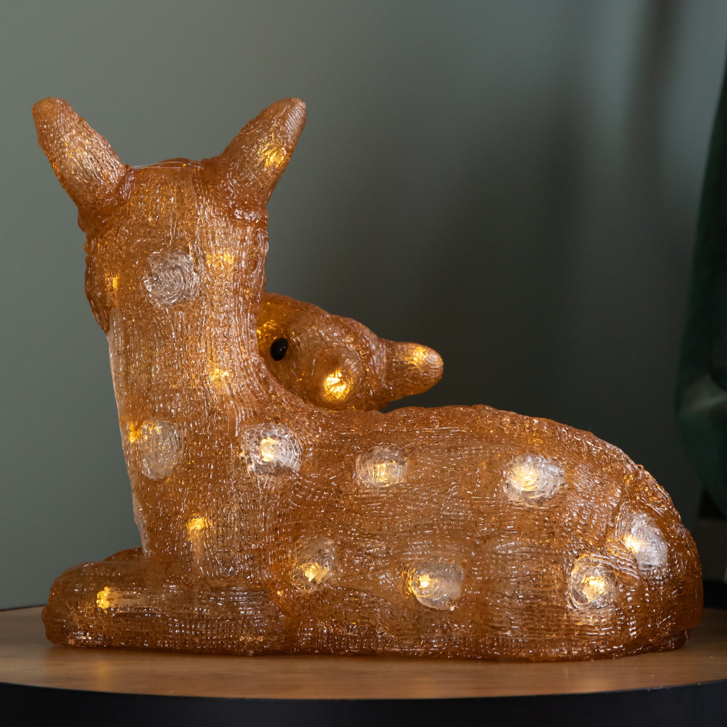 27cm Battery Powered Light up Ice Frosted Christmas Doe & Fawn with Warm White LEDs