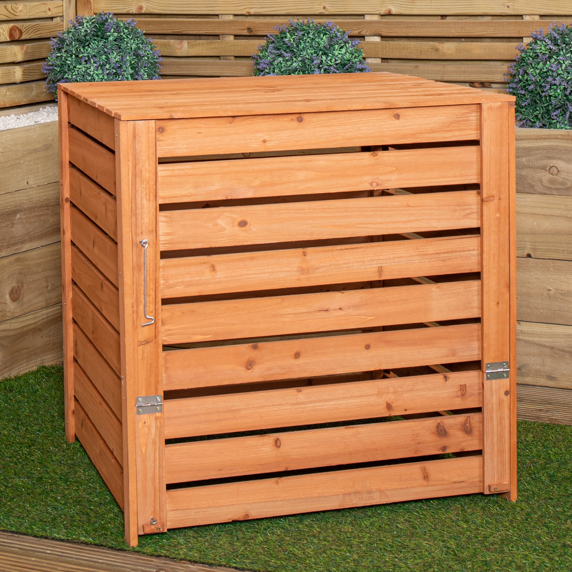 74 x 71cm Large Wooden Garden Waste Compost Bin with Removable Lid & Bottom Door