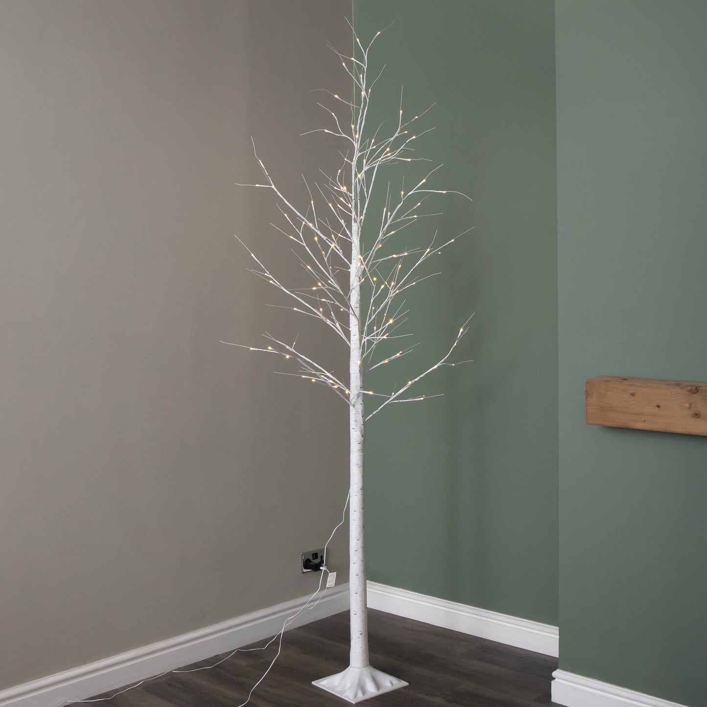 2.4m (8ft) Light up Christmas Birch Tree with 136 Warm White LEDs