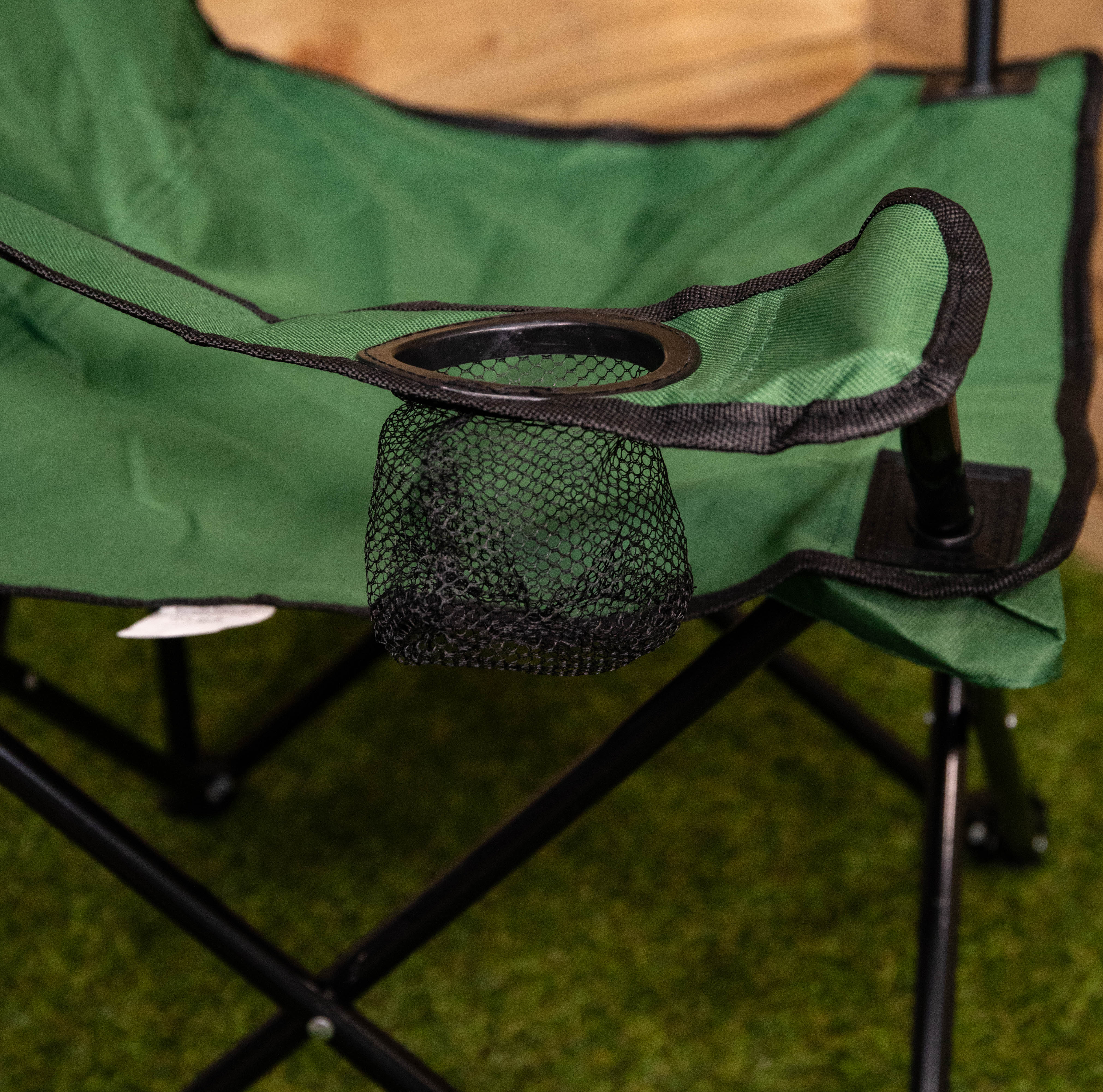 Green Folding Canvas Camping / Festival / Outdoor Chair with Arms and Cup Holder