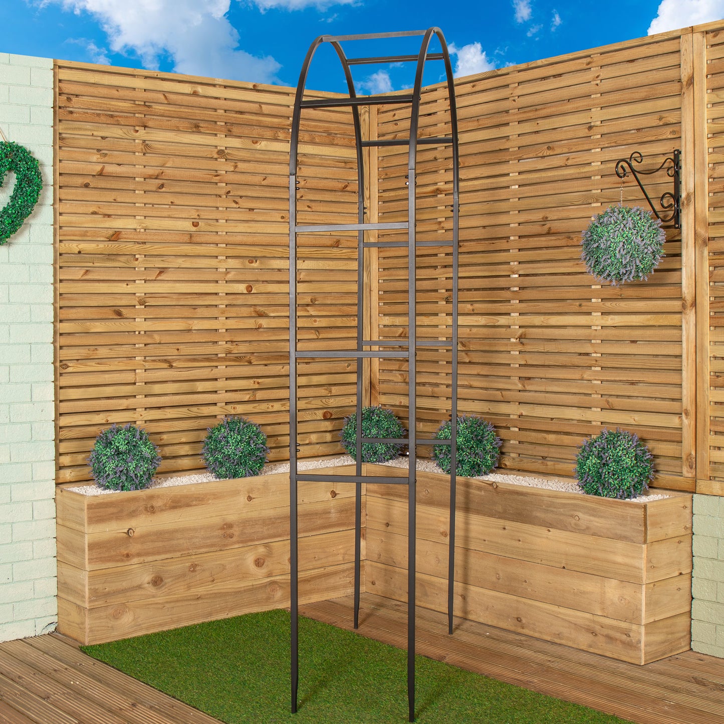 2.28m x 1.1m Black Garden Steel Arch Trellis for Climbing Plants 