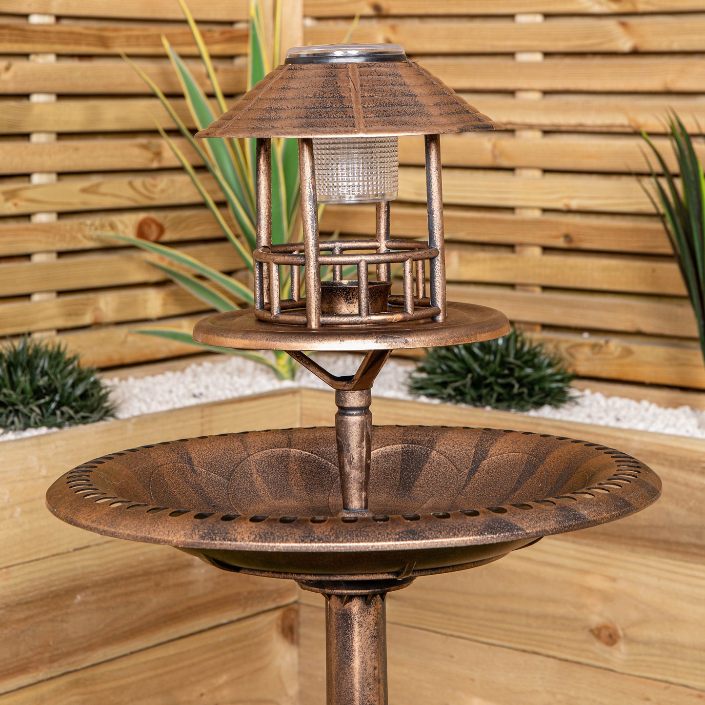 Factory Seconds: 1.1m Bronze Effect Resin Garden Bird Bath & Table with Solar Light