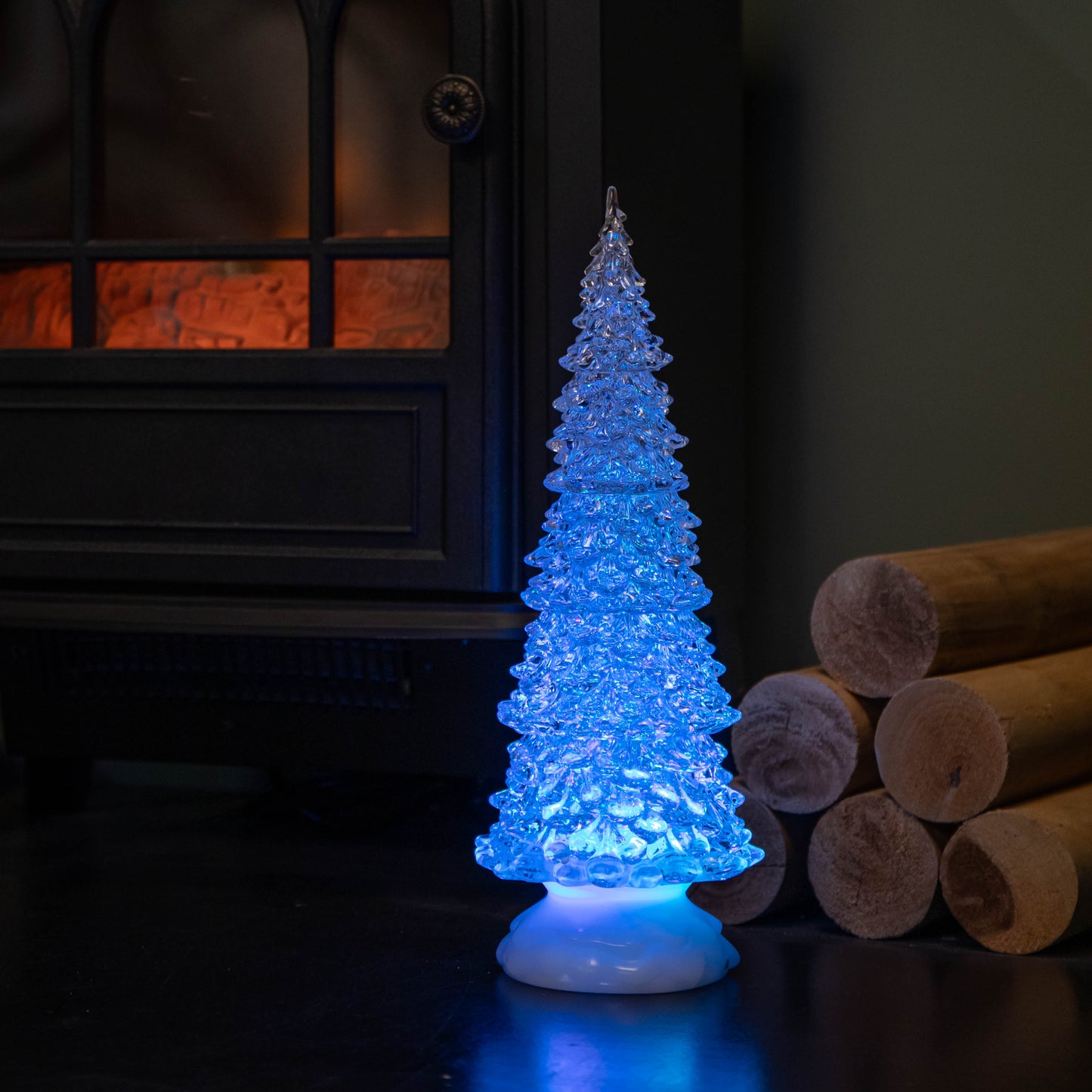 Factory Seconds: 32cm Dual Power LED Christmas Glitter Water Spinner Colour Changing Tree