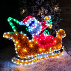 2.3m LED Tinsel Garland Santa with Sleigh and Reindeer Rope Light Christmas Decoration