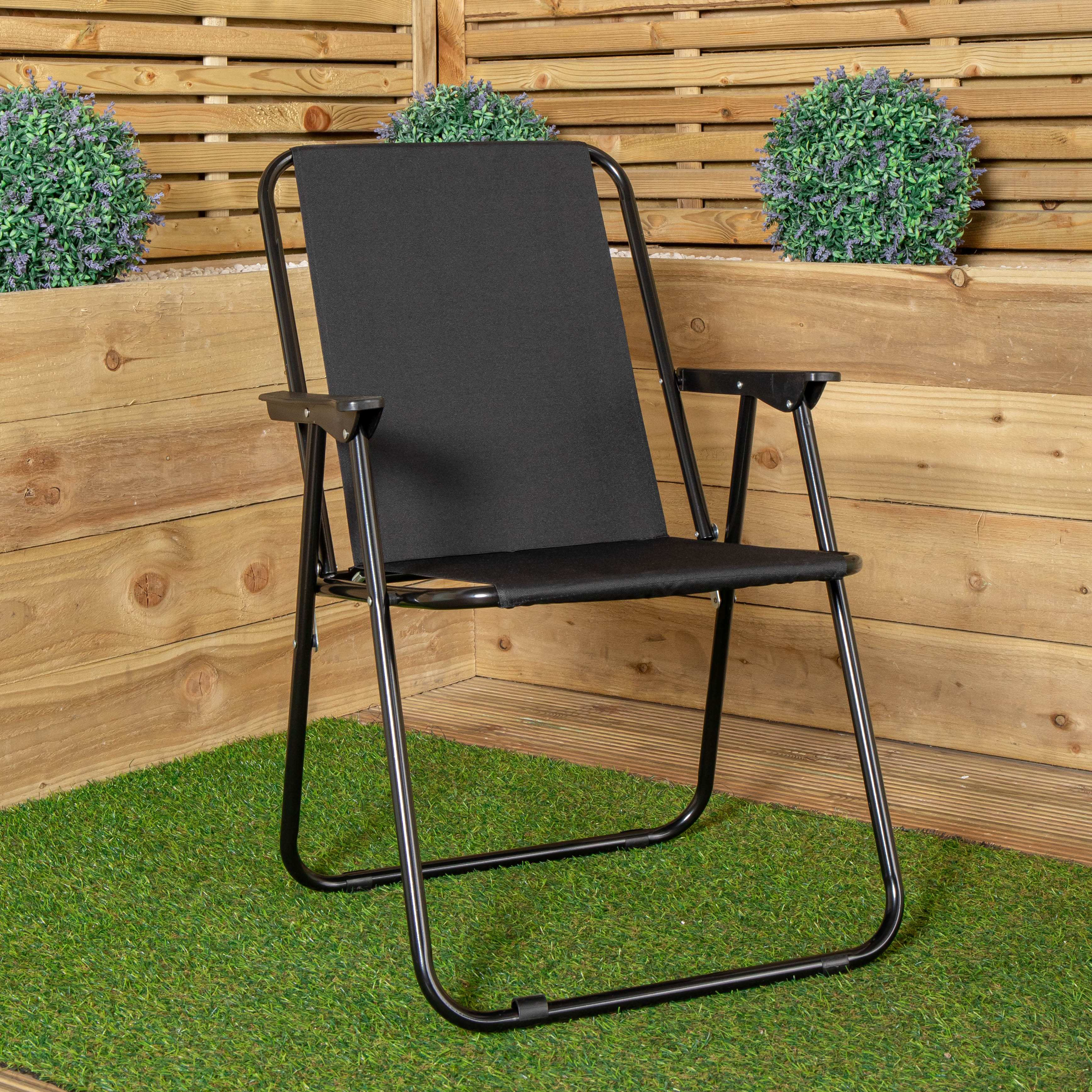 Black Lightweight Foldable Canvas Chair with  Plastic Armrests