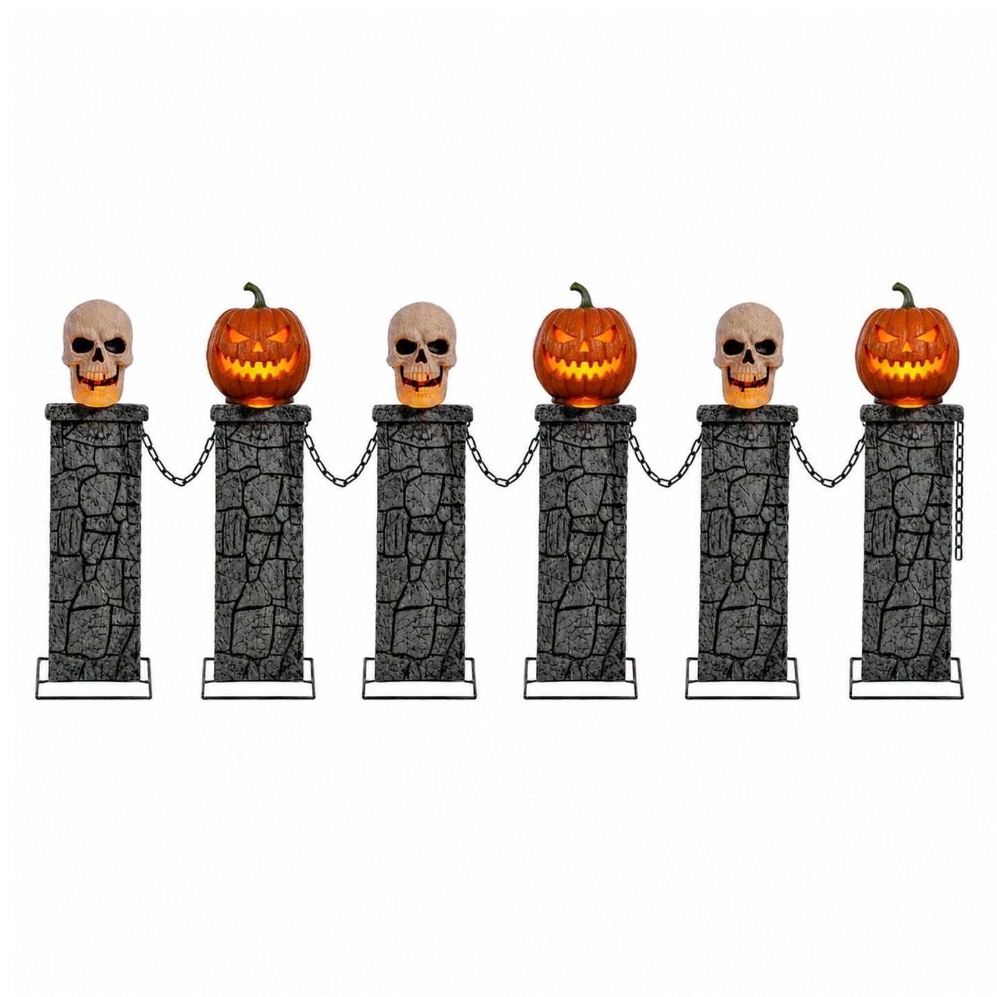 1.2m Battery Powered Light Up Halloween Skull & Pumpkin Fence with LEDs