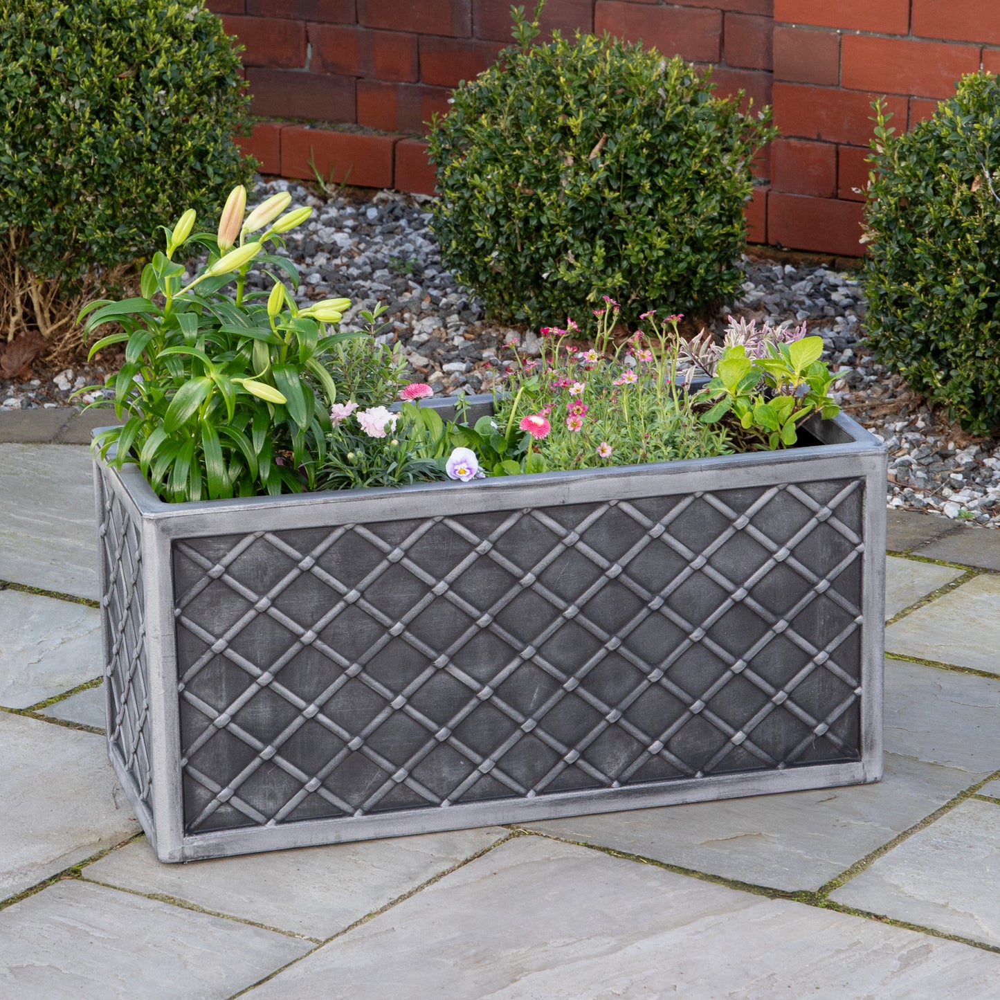 70cm Lazio Grey Plastic Pewter Effect Garden Patio Plant Pot Planter