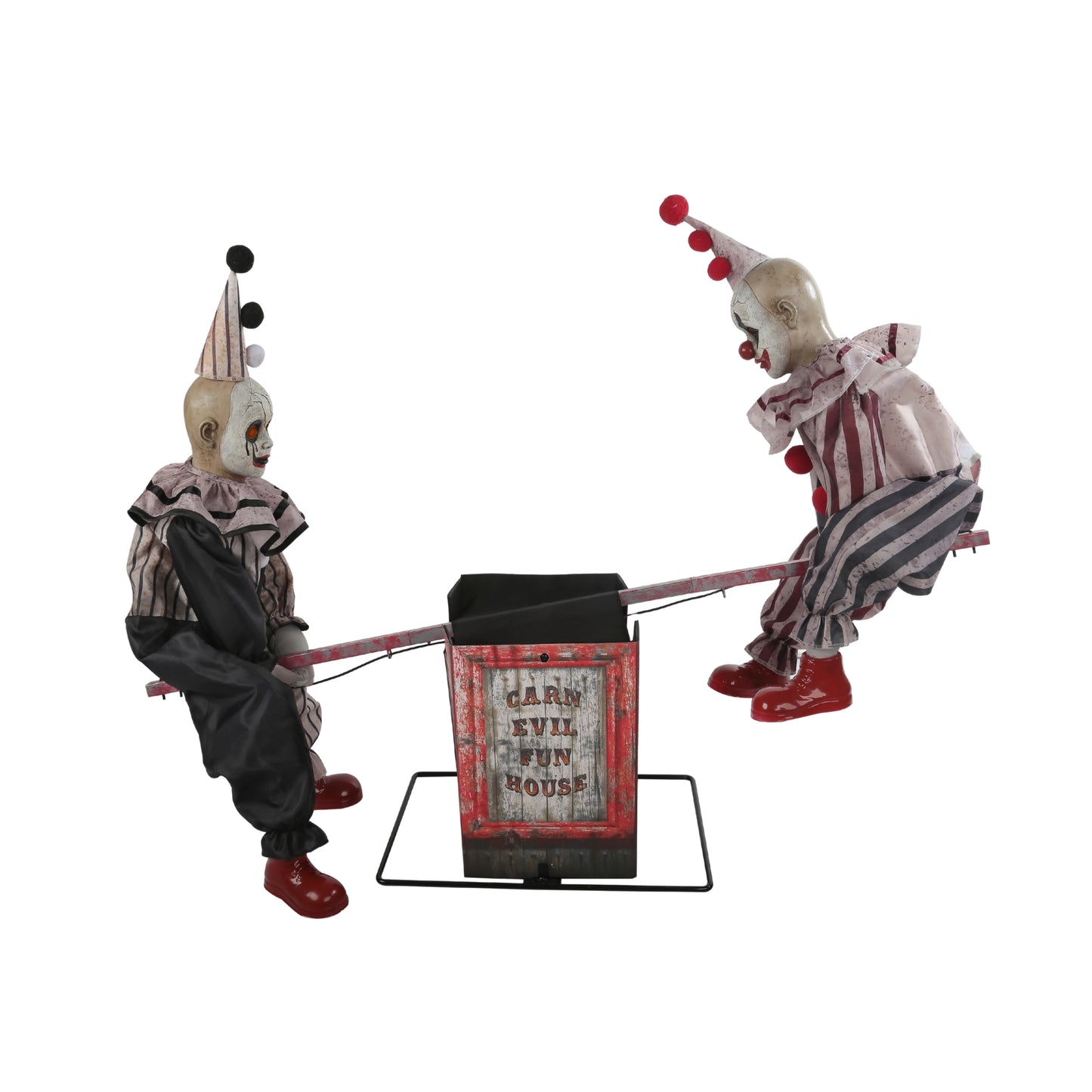 91cm Tall See Saw Clowns Animated Halloween Decoration Prop with Red Glowing Eyes