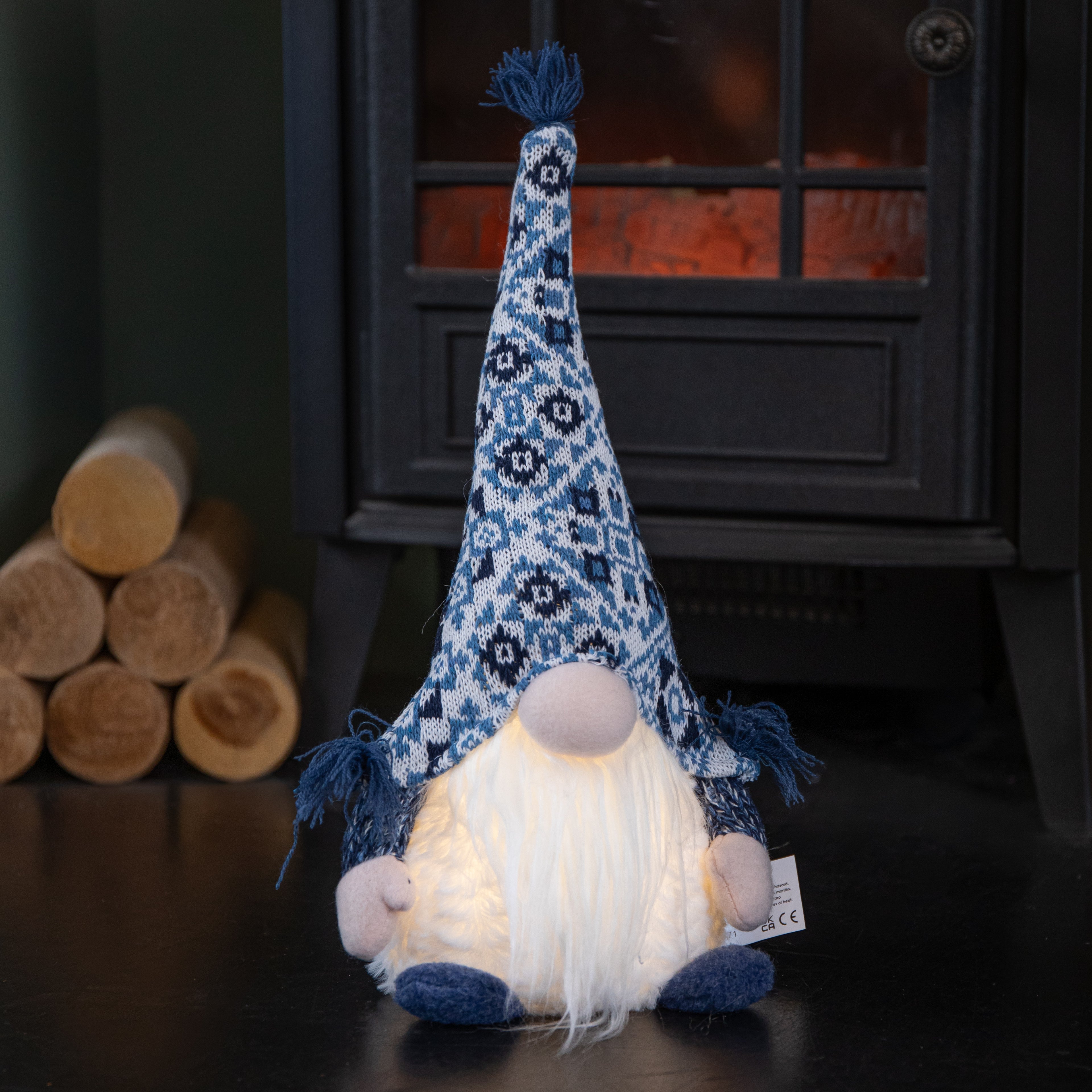 35cm Battery Operated Light up Sitting Christmas Gonk in Light Blue