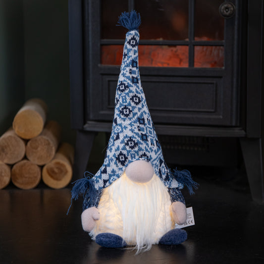 35cm Battery Operated Light up Sitting Christmas Gonk in Light Blue