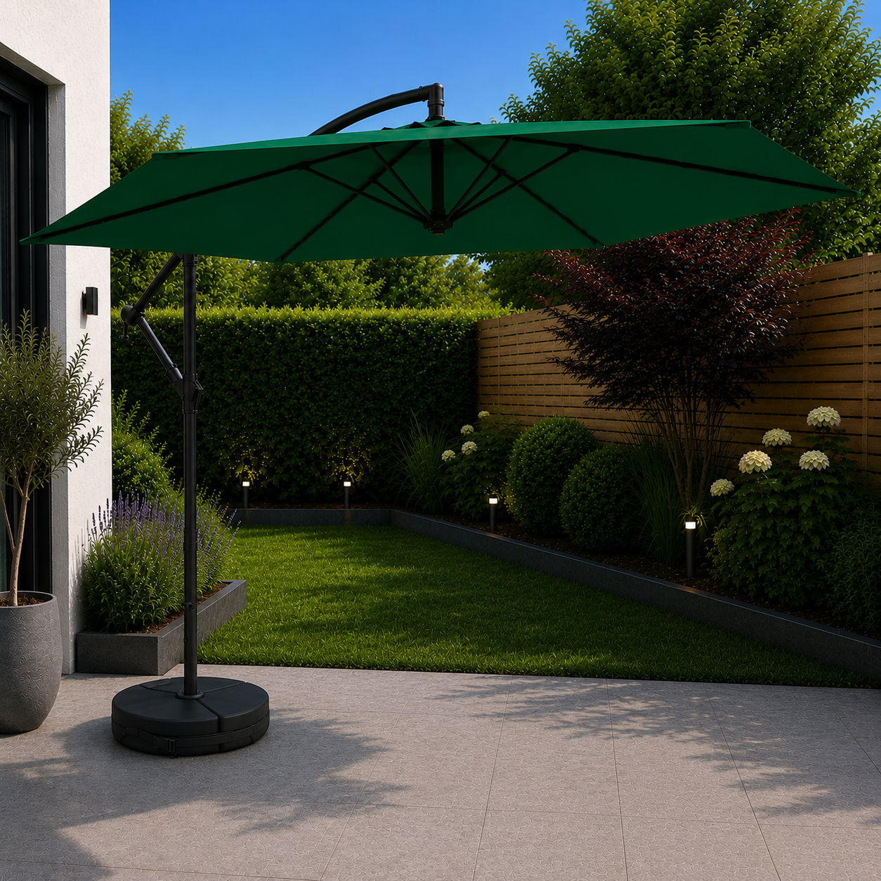 Choice of Colour: 3m Cantilever Banana Garden Parasol with Crank Handle with Base Bag Included