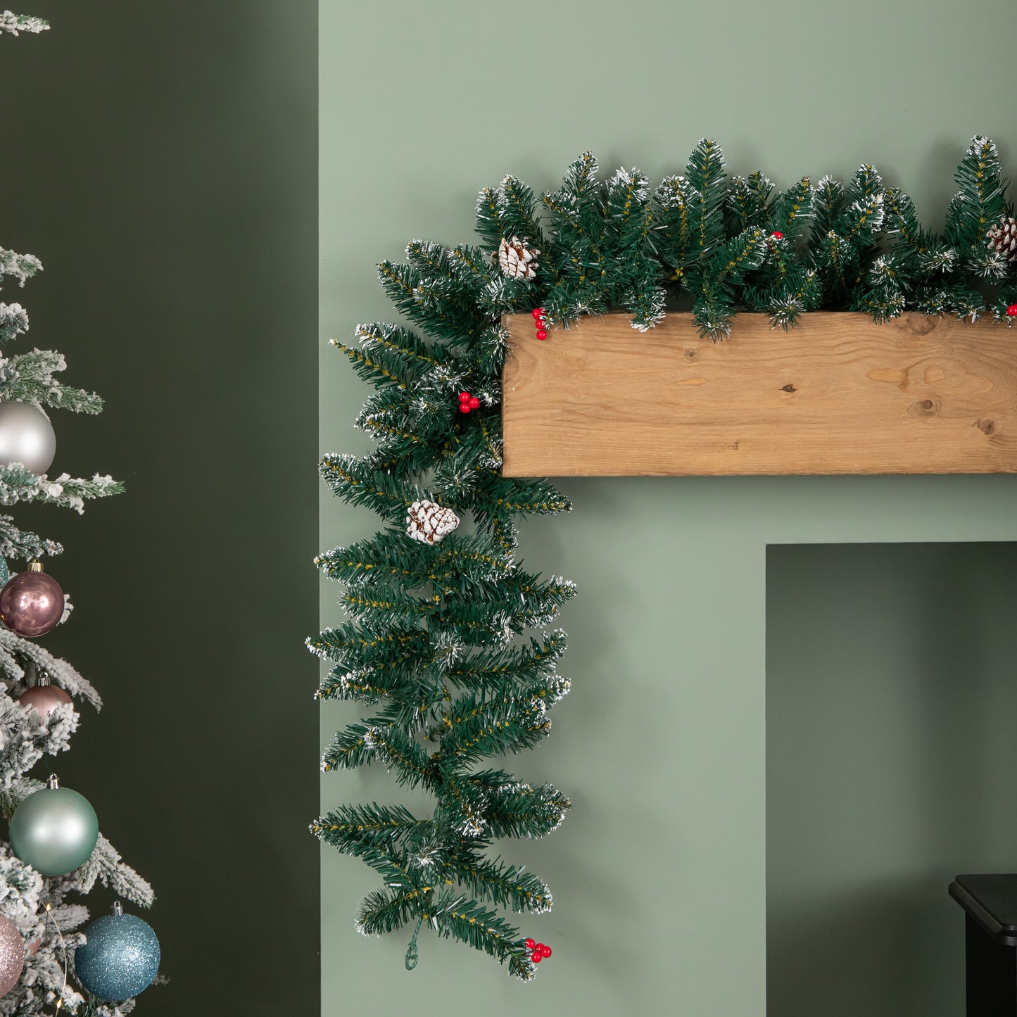 2.7m Green Christmas Garland with Pine Cones and Red Berries