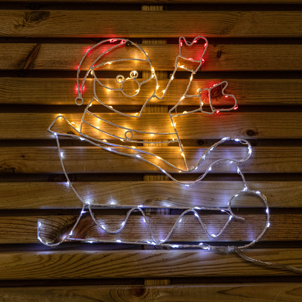 2D LED Sleigh & Reindeer Silhouette Christmas Decoration in Red, Ice White and Warm White