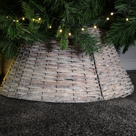 Factory Seconds: 28/70cm Everlands KD Willow Christmas Tree Skirt Wicker Rattan - Large Grey Wash