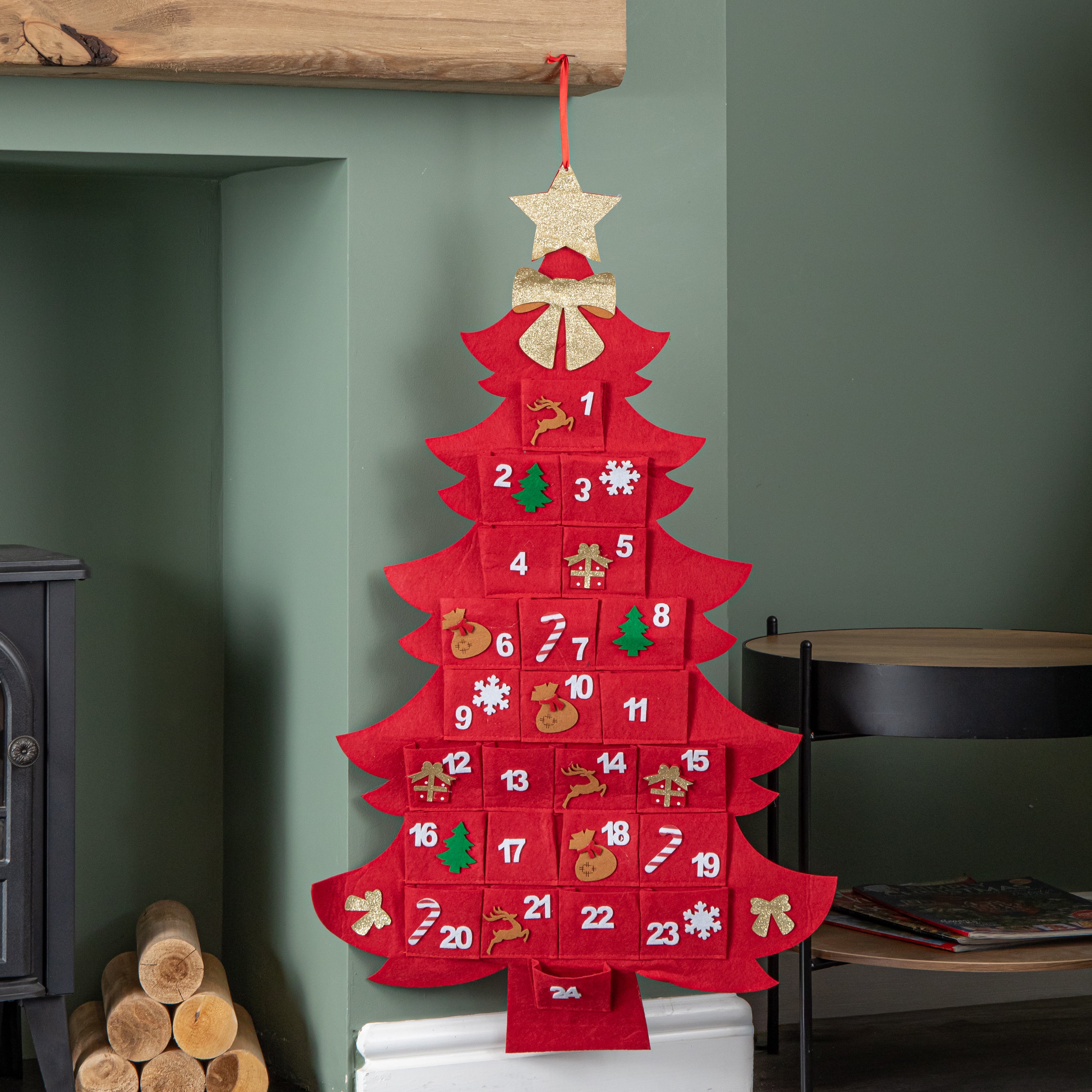 90cm Fabric Christmas Tree Shaped Hanging Advent Calendar Decoration
