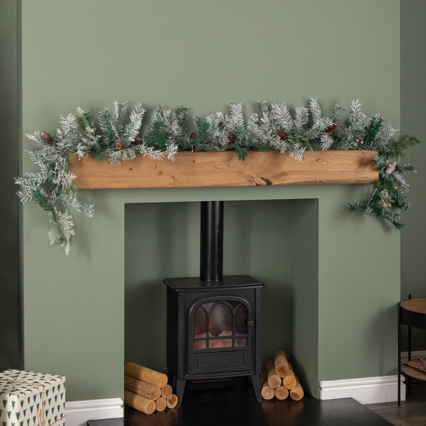 1.8m Snowy Christmas Garland with Pinecones 96 Tips and 50 Warm White LED Lights