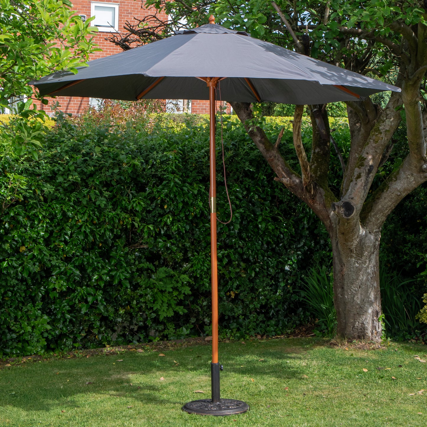 Samuel Alexander 2.7m Outdoor Wooden Garden Parasol Sun Shade with Carry Bag in Grey