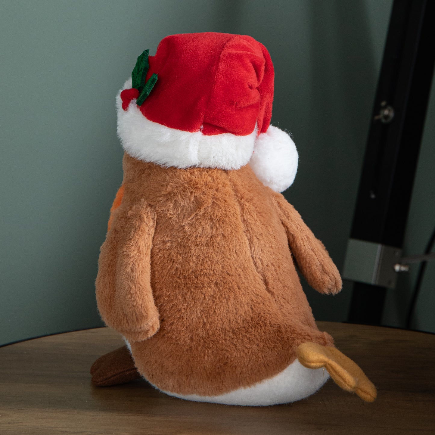 23cm Plush Christmas Robin Decoration with Santa Hat