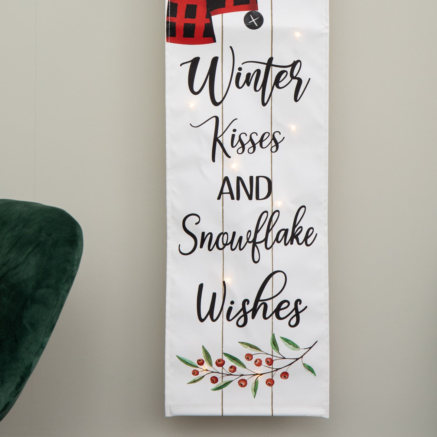 1.2m Battery Operated Light up Hanging Christmas Snowman Fabric Banner with LEDs