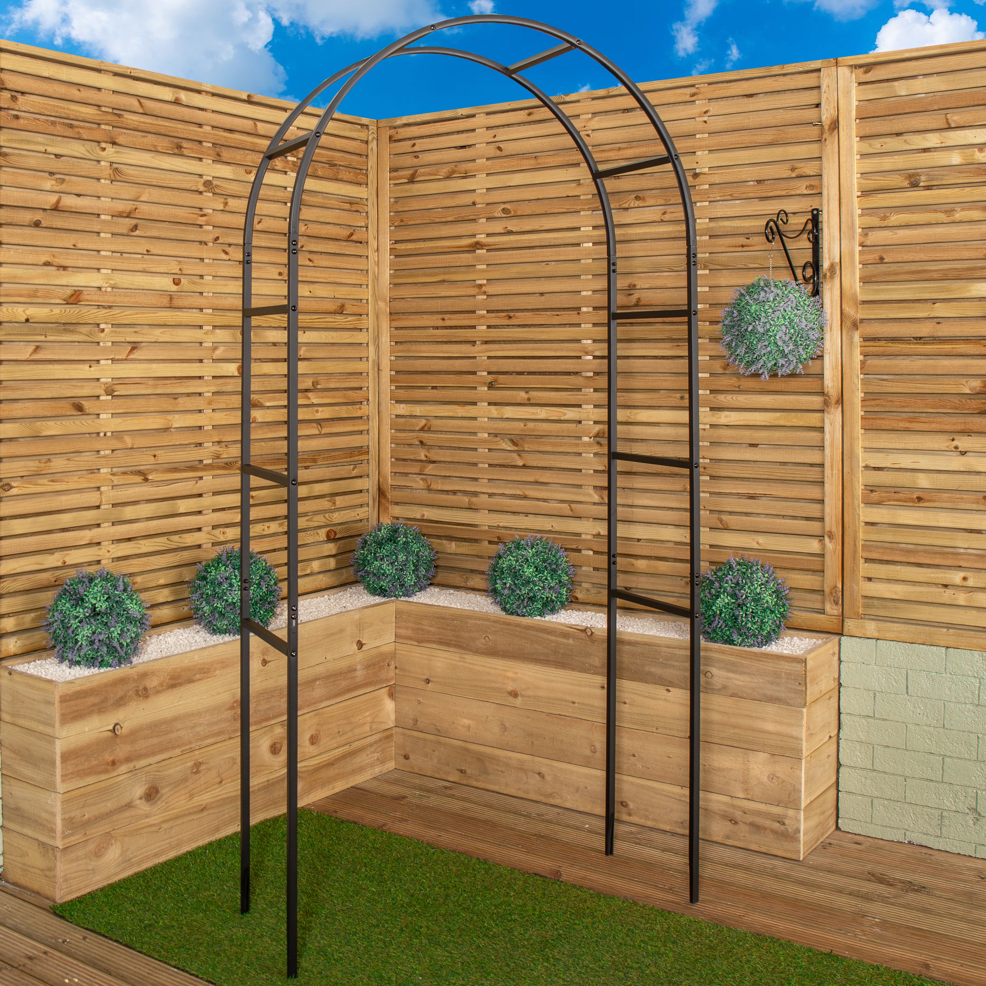 2.28m x 1.1m Black Garden Steel Arch Trellis for Climbing Plants 