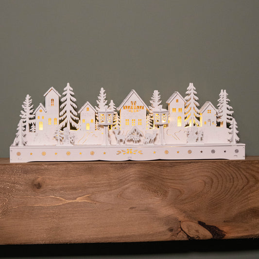 15cm Battery Operated Light up Wooden House Scene with 15 Warm White LEDs