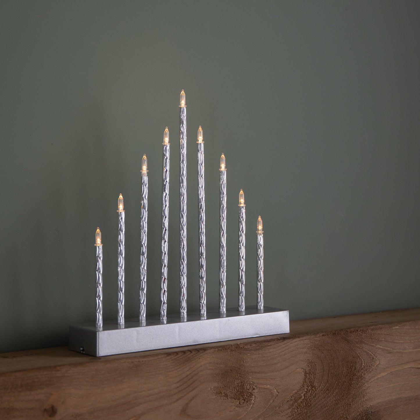 26cm Battery Operated Silver Light up Christmas Candle Bridge with 9 Warm White LEDs