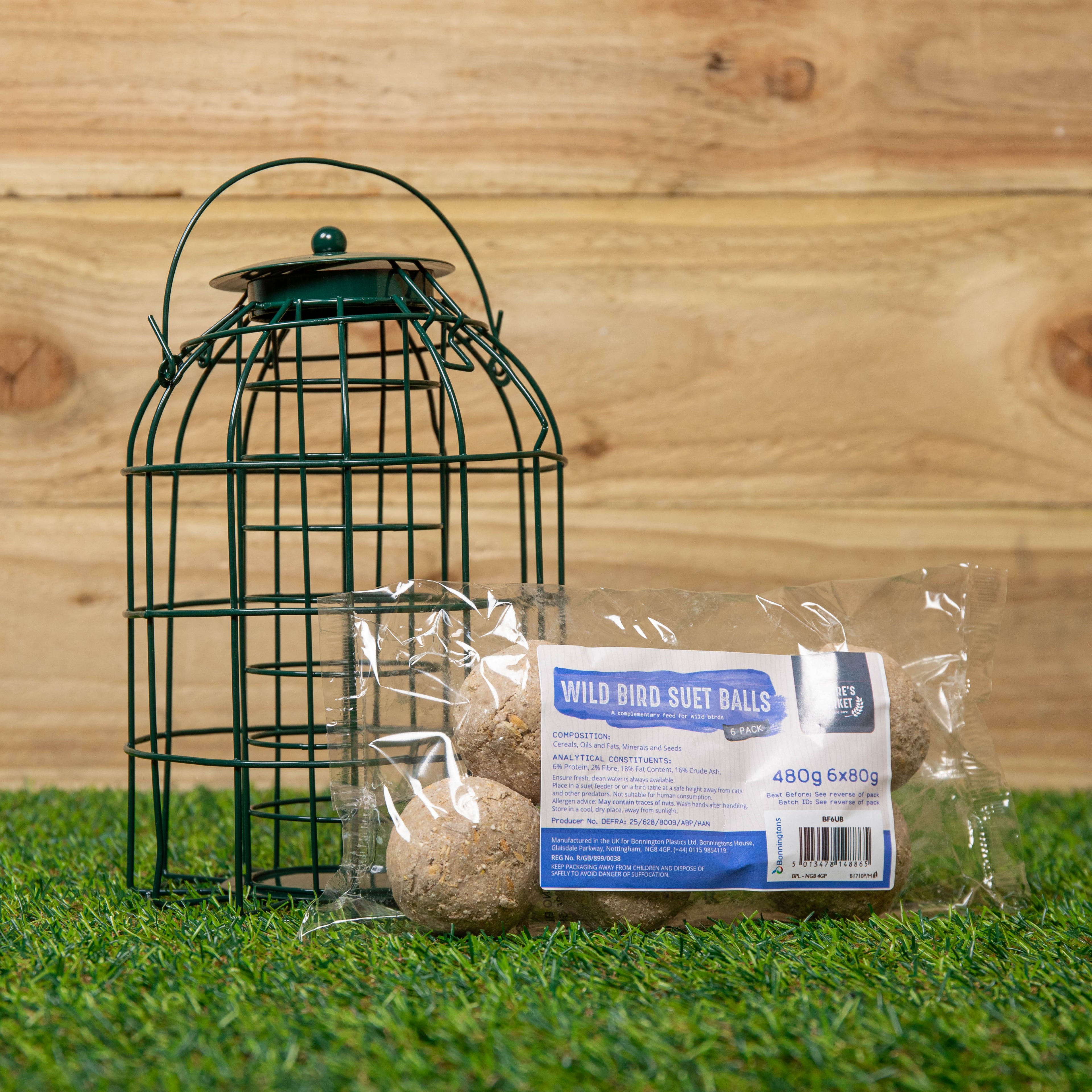 Samuel Alexander Metal Hanging Bird Fat Ball Feeder with Squirrel Guard & Pack of 6 Suet Fat Balls