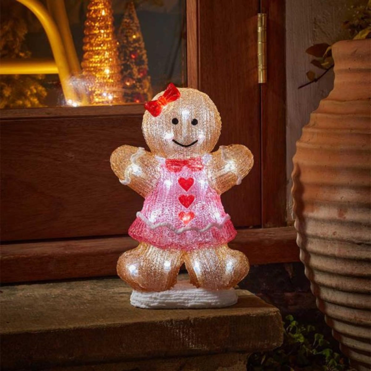 30cm Battery Operated Light up Christmas Gingerbread Girl with Cool White LEDs