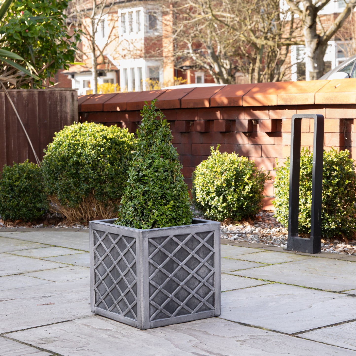 30cm Small Square Plastic Pewter Effect Grey Garden Patio Planter