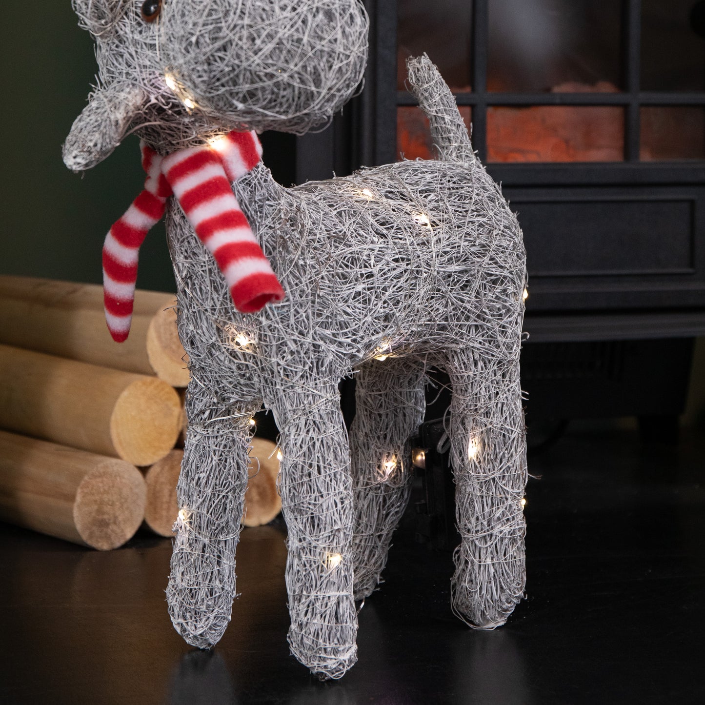 51cm Battery Operated Rattan Woven Blitzen Reindeer with Warm White LEDs