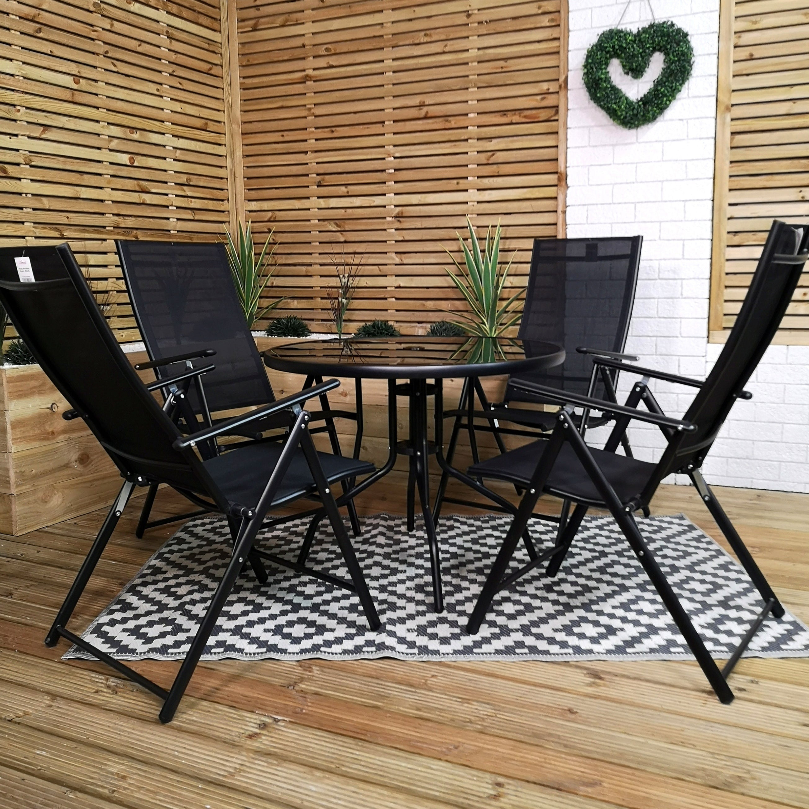 Outdoor 4 Person Round Glass Top Garden Dining Table Chairs Set