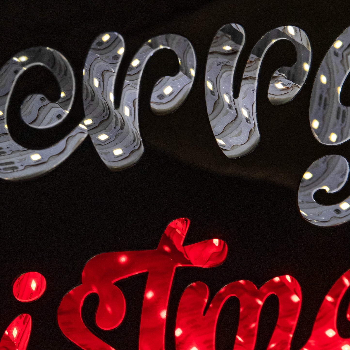 32cm Infinity Merry Christmas on Wooden Base with Red and White LEDs