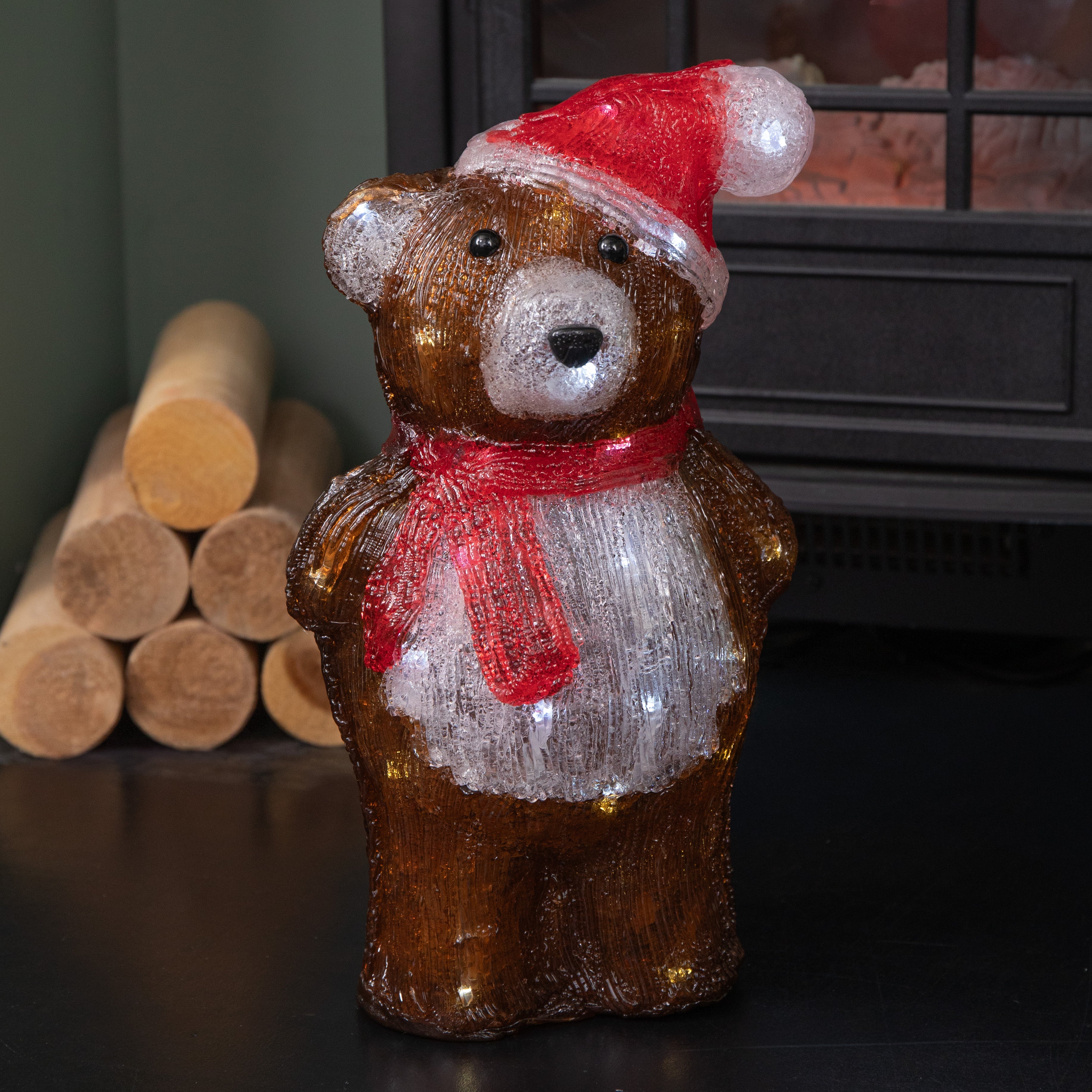 34cm Battery Operated Light up Christmas Ice Teddy with Cool White LEDs