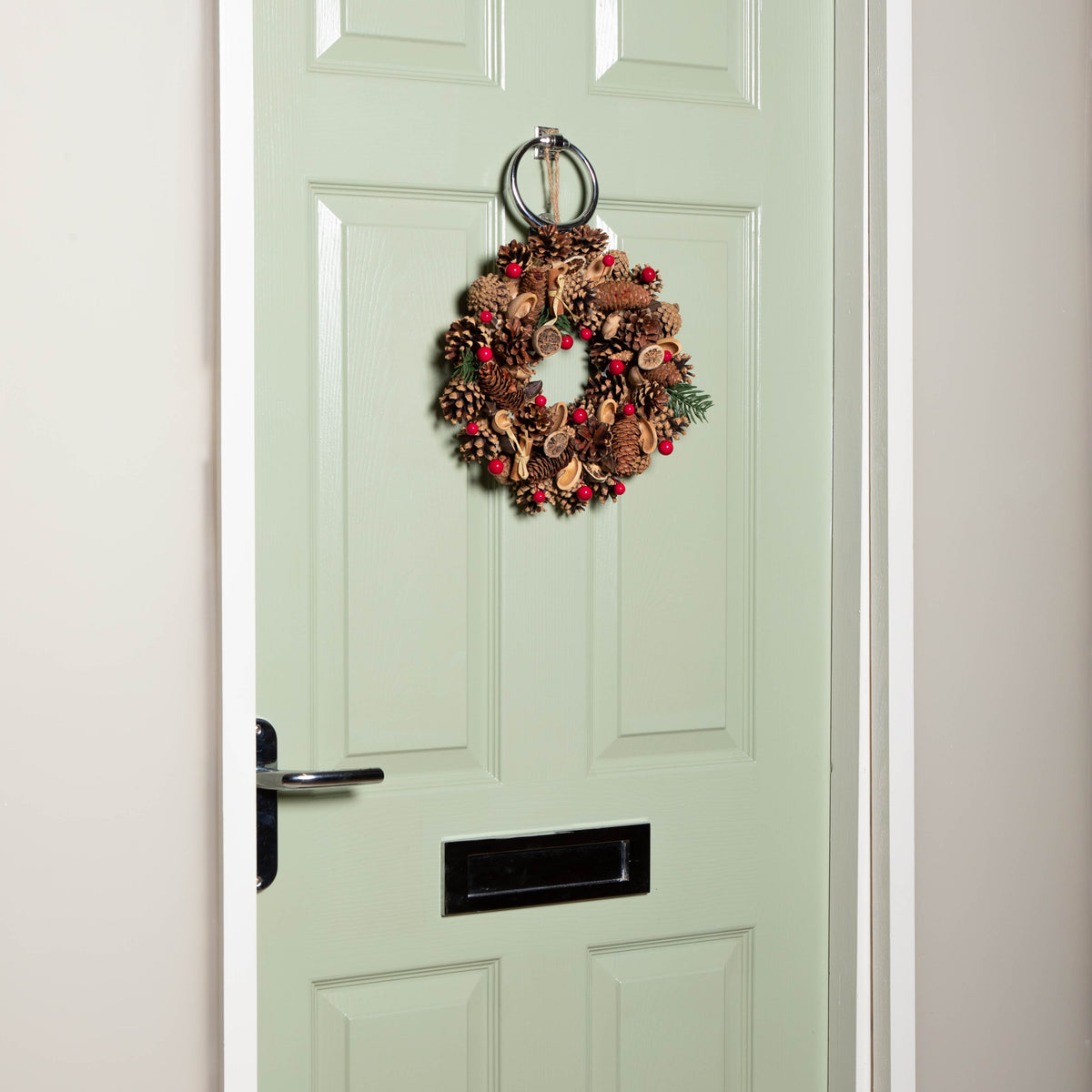 30cm Winter Spice Hanging Christmas Wreath with Pine Cones Red Berries & Dried Fruit