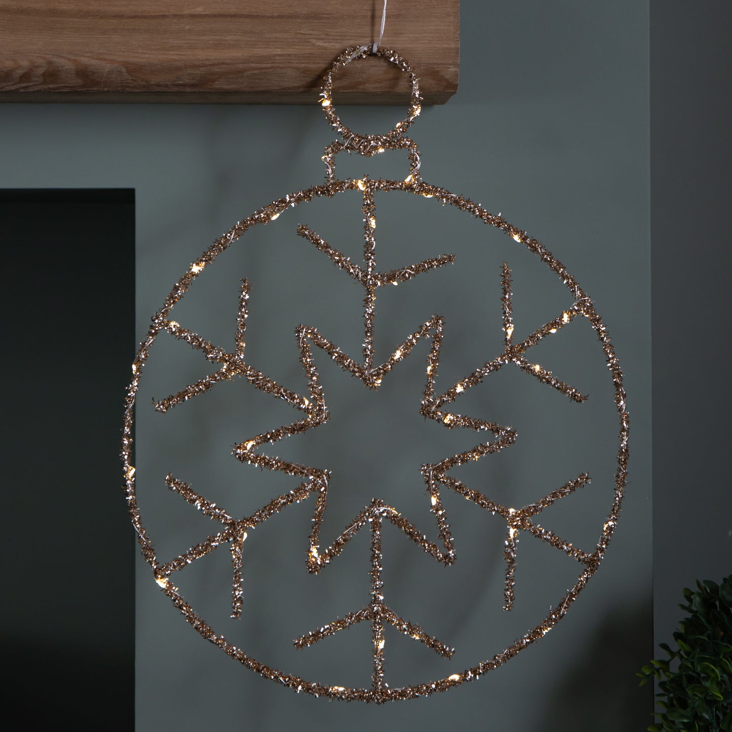 49cm Battery Powered Light up Gold Christmas Snowflake Ball with Warm White Twinkling LEDs