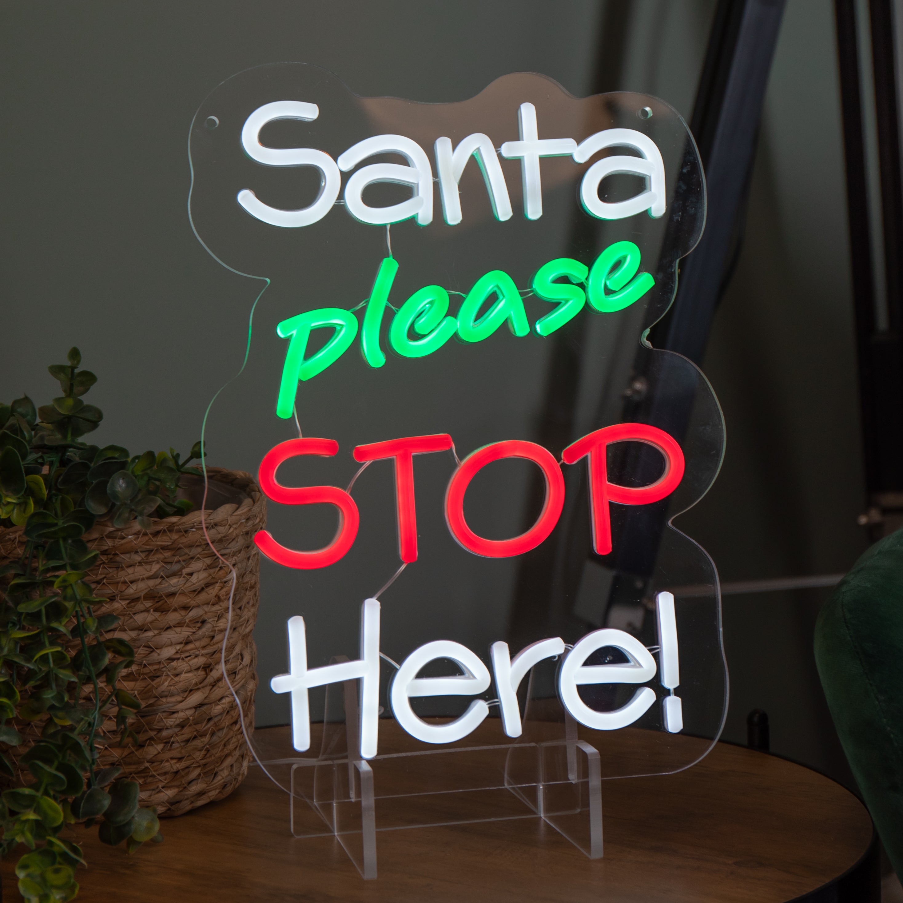 35cm Light up Santa Please Stop Here Neon Christmas Sign 