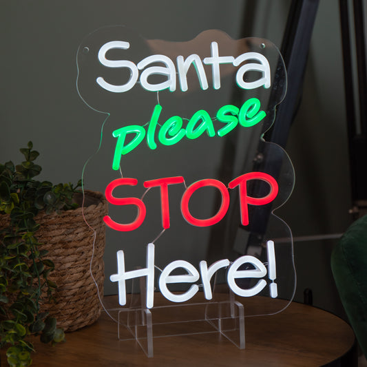 35cm Light up Santa Please Stop Here Neon Christmas Sign 