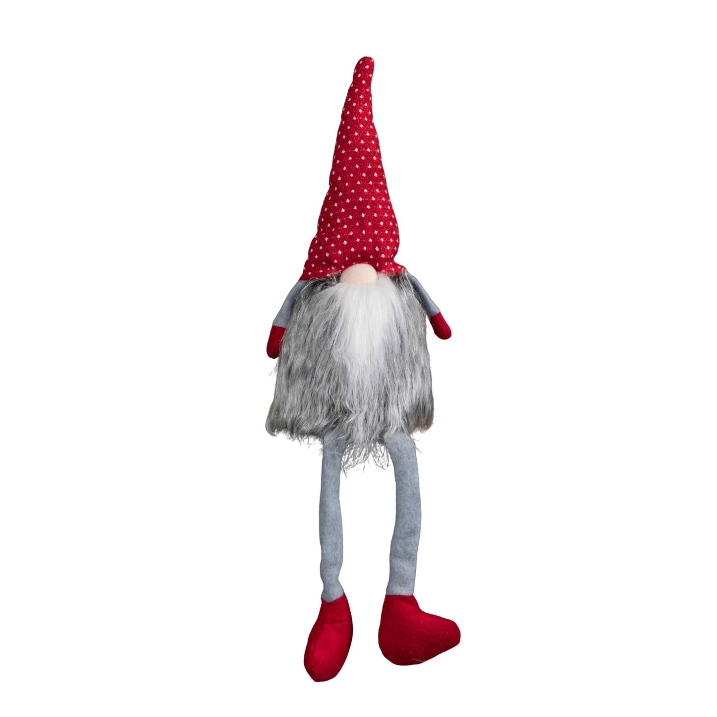 54cm Grey Haired Christmas Gonk with Dangly Legs in Dotted Hat