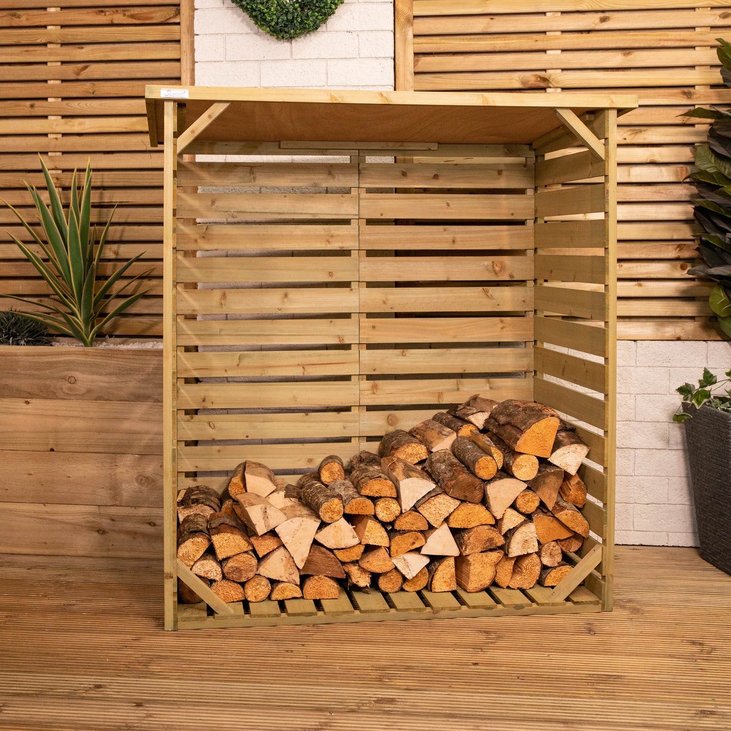 Factory Seconds: 123cm x 115cm Large Wooden Outdoor Garden Patio Log Store Shed 