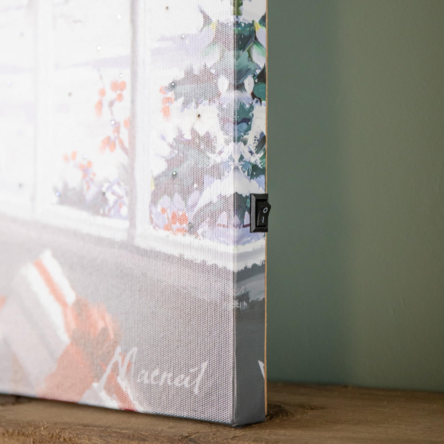 40cm x 30cm Battery Operated Light up Fibre Optic Christmas Dog & Robin Wall Art