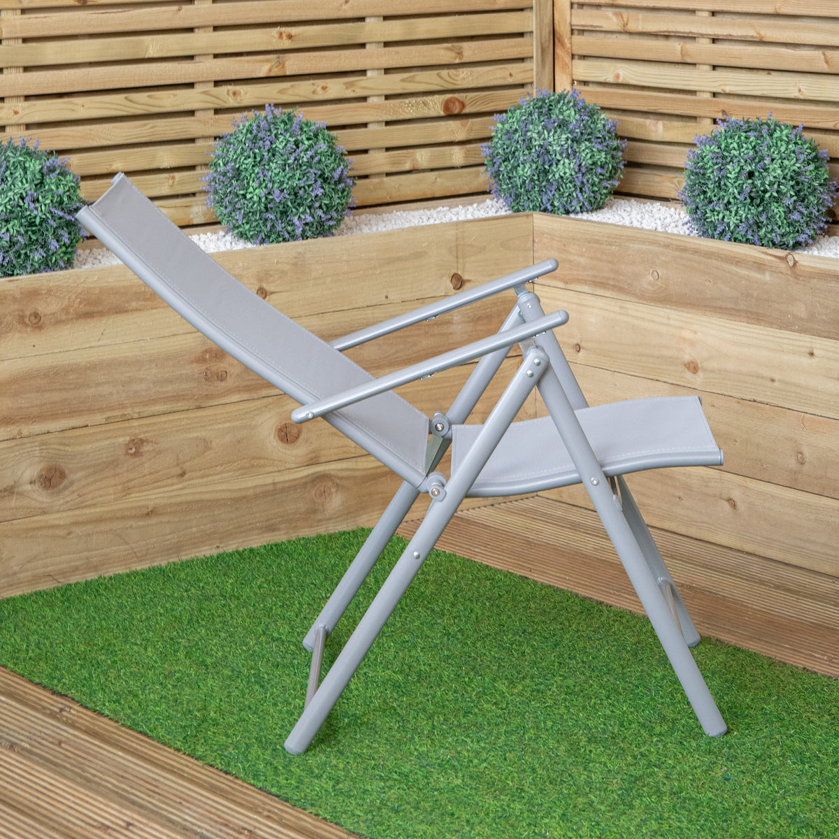 Set of 2 Outdoor Garden Patio Multi Position Reclining Folding Chair in Grey