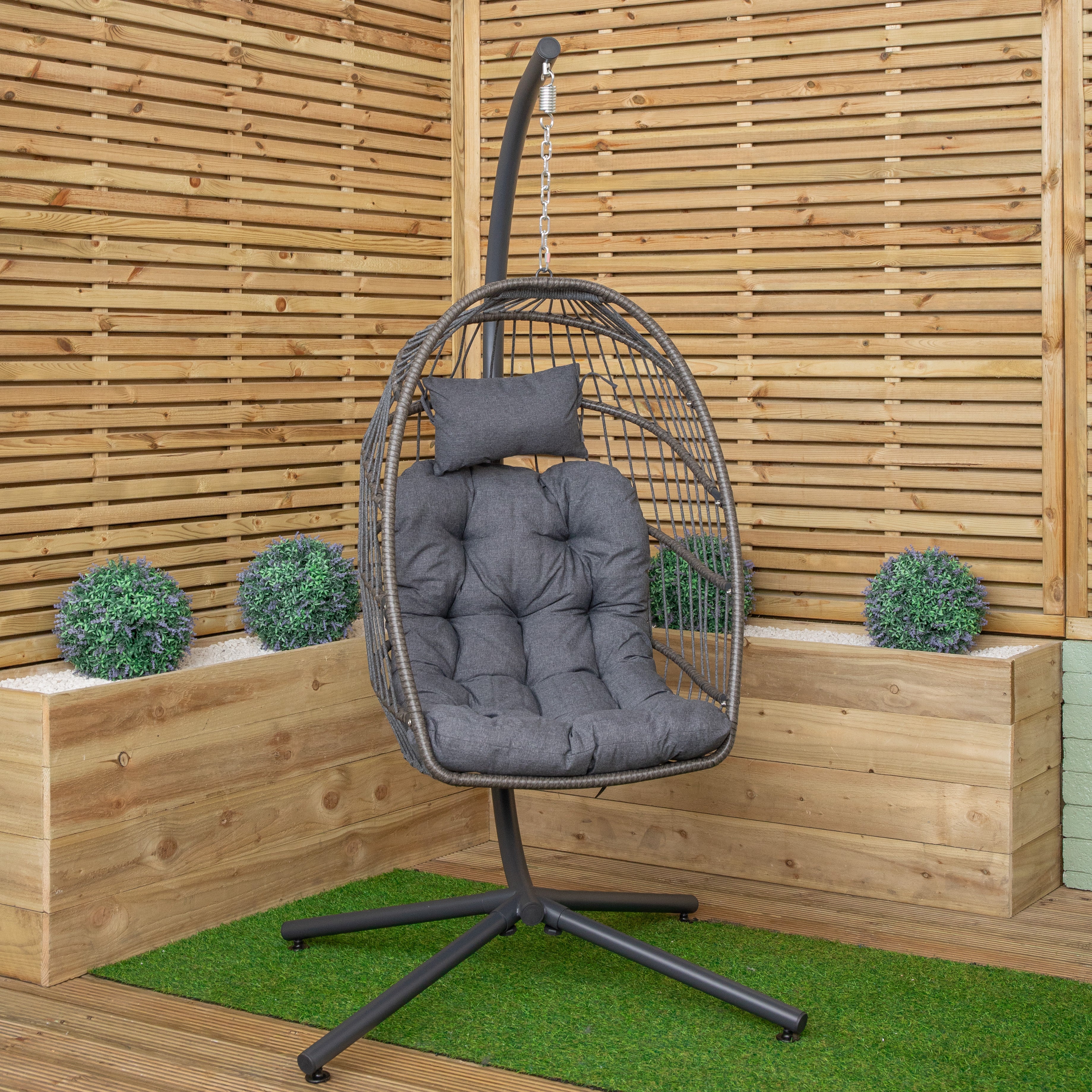 Grey Hanging Egg Chair With Stand & Waterproof Cover