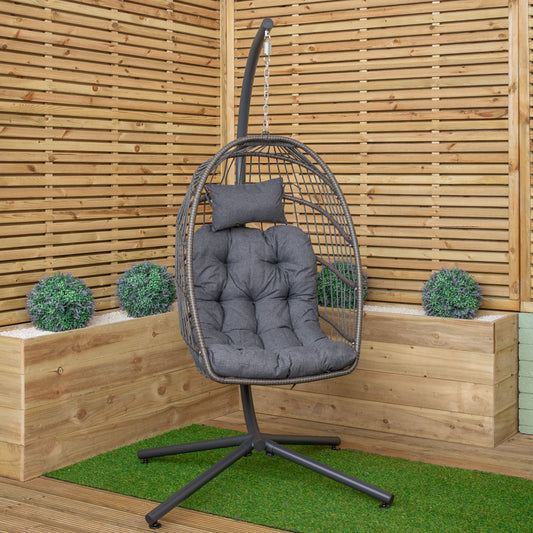 Grey Hanging Egg Chair With Stand & Waterproof Cover
