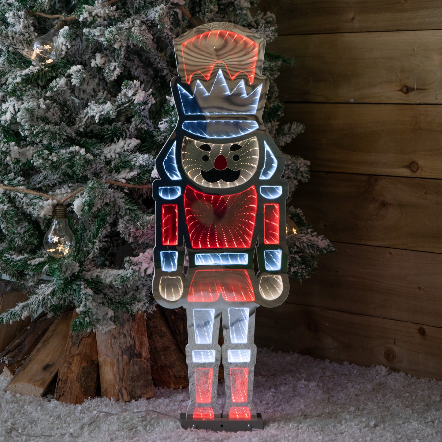 74cm Infinity Light up Standing Nutcracker Christmas Decoration with Red & White LEDs on Metal Base