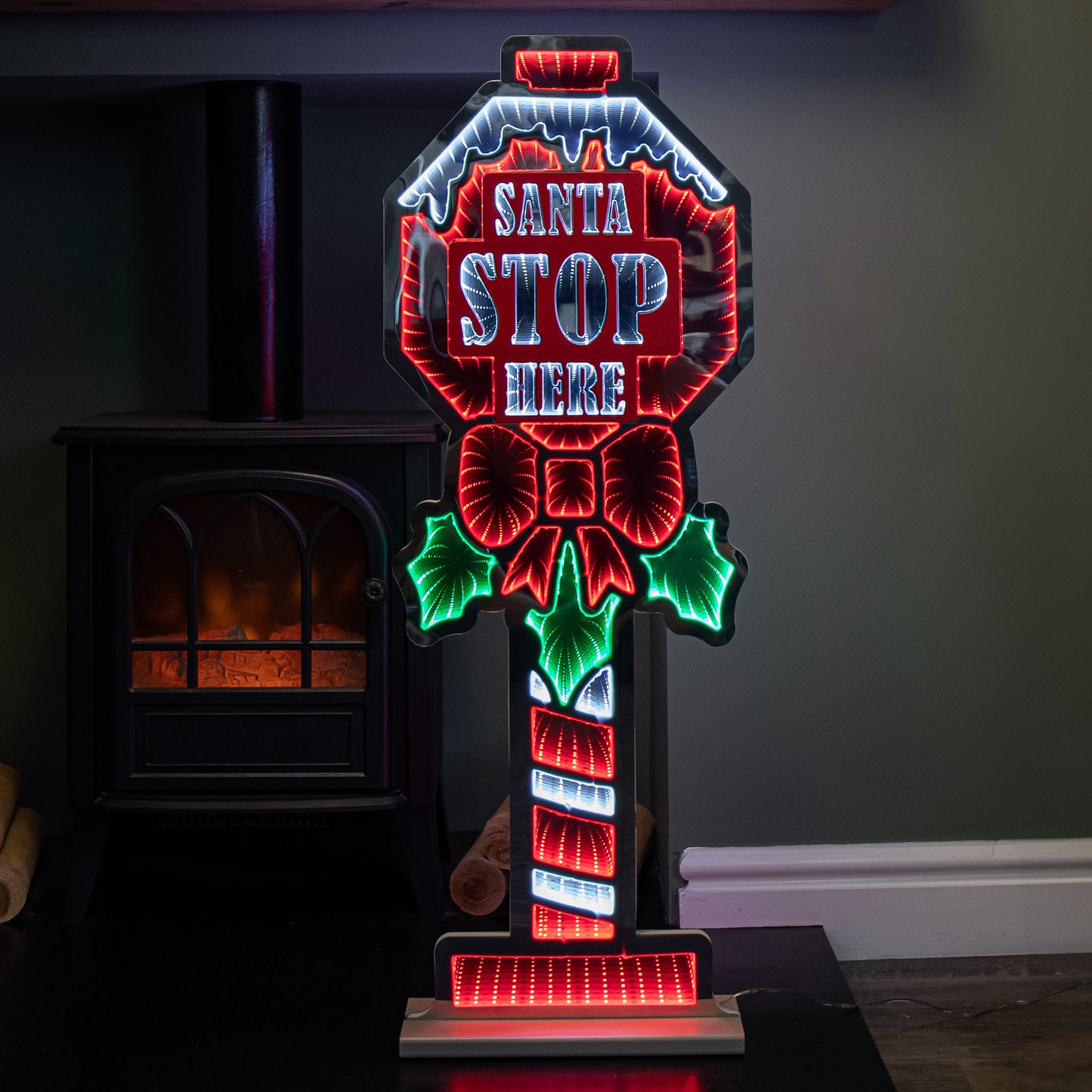 90cm Light up Santa Stop Here Sign Christmas Infinity Decoration with LEDs